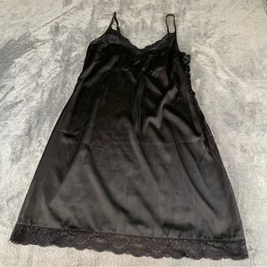 Belle‎ Poque Slip Dress Women’s Medium Black Lace Trim Side Zip Sheath Y2K Retro